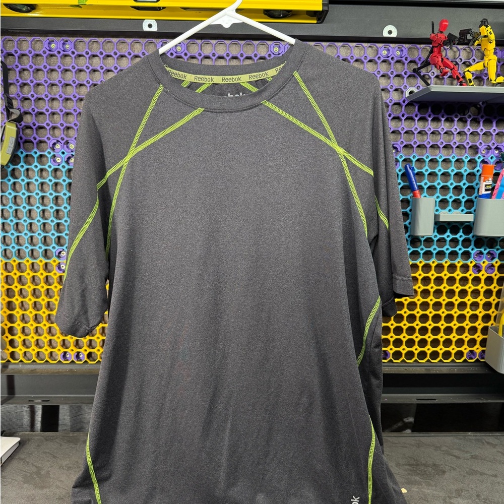 Reebok Men's Charcoal and Lime Short Sleeve Tee